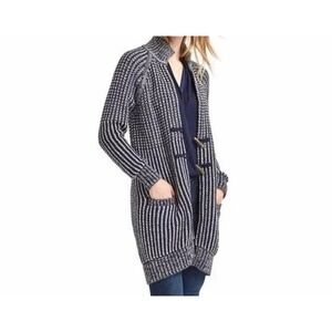 Gap Cardigan Blue Striped 100% Cotton‎ Pockets Toggle Long Cable Sweater Size XS